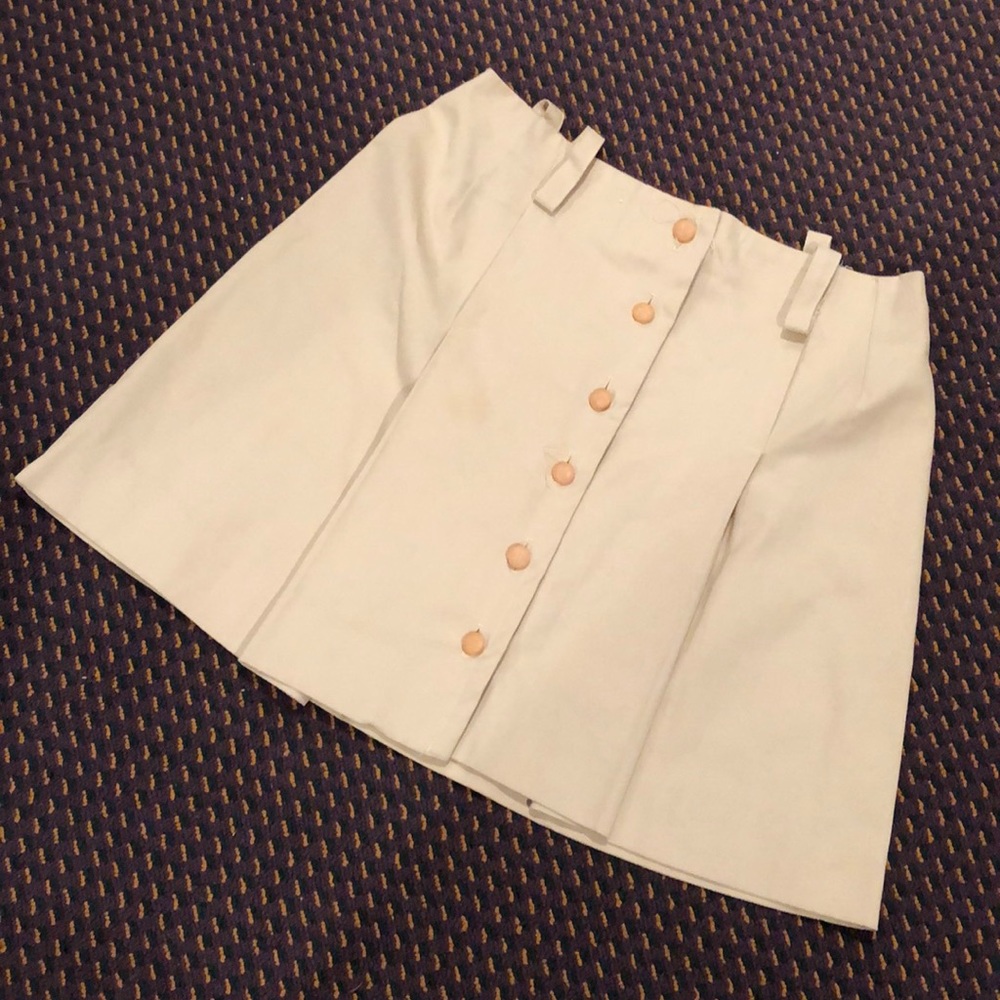 Vintage 1970’s Button Front‎ pleated Mini Skirt Khaki Beige with belt loops